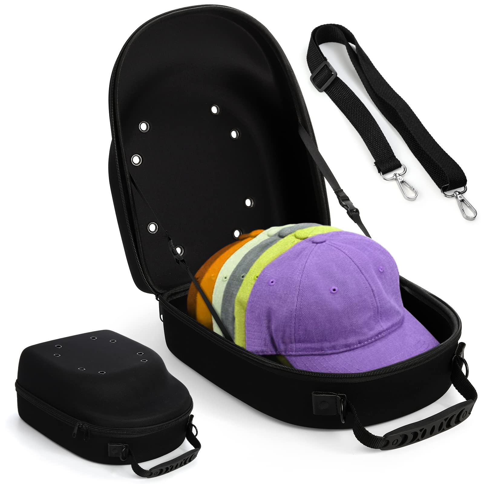 Peohud Hat Case for Baseball Caps, Cap Carrier Storage Bag, Hat Travel Case with Carrying Handle and Shoulder Strap, Easy to Car
