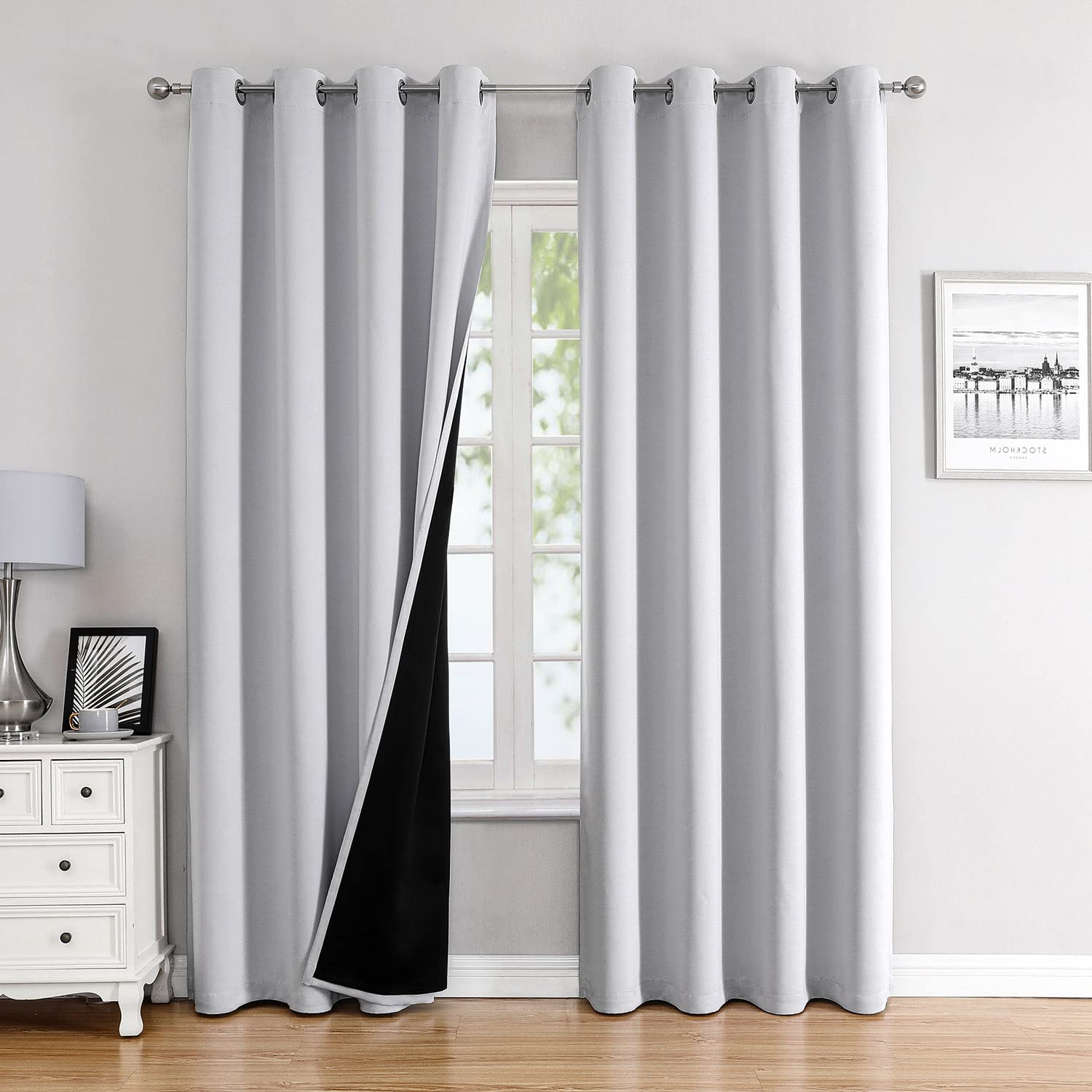 Chrisdowa 100% Blackout Curtains For Bedroom With Black Liner, 2 Thick Layers Total Blackout Thermal Insulated Grommet Window Cu