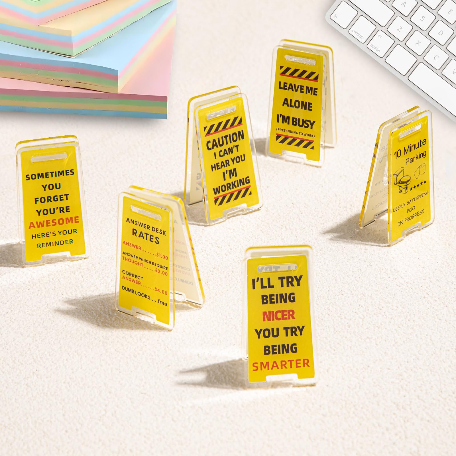 Funny Sticky Note Holder - 6 Pack Note Holder Clips, Overstimulated Desk Sign for Office, Hilarious Desk Signs for Coworkers, Pe