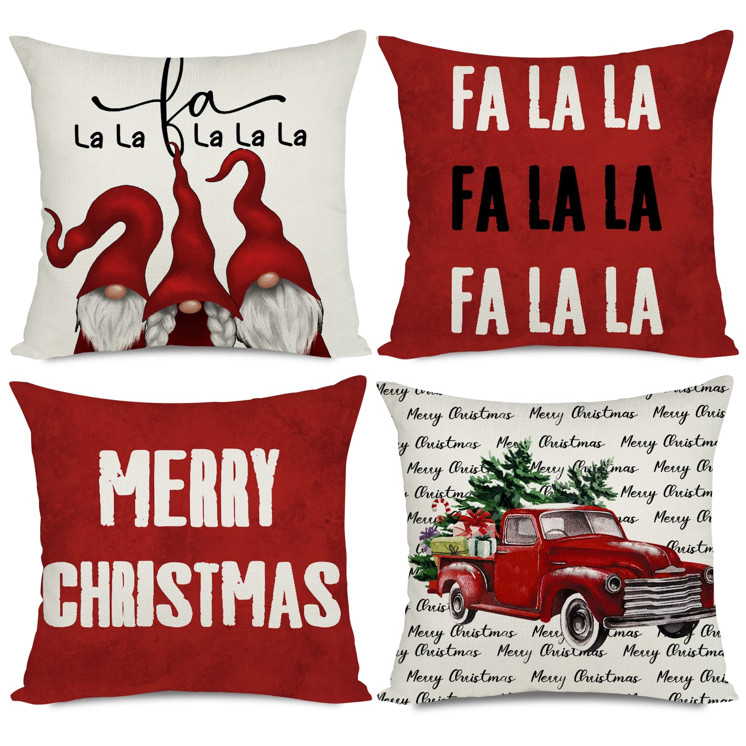 Artmag 18X18 Christmas Pillow Covers, Decorative Outdoor Farmhouse Merry Christmas Gnomes Truck Christmas Tree Pillow Shams Case