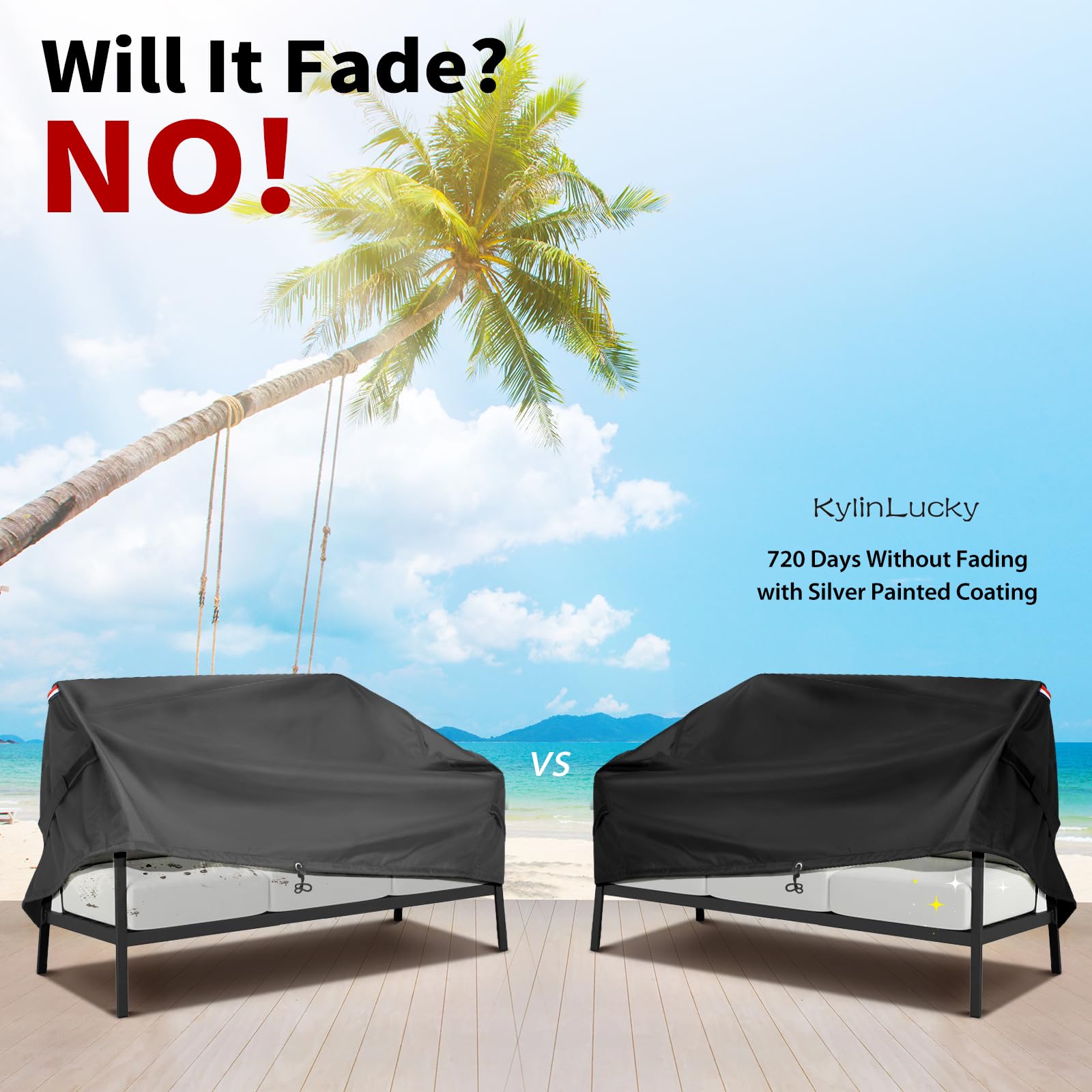 Kylinlucky Outdoor Furniture Sofa Covers Waterproof 54W X 38D X 35H Inches, 2-Seater Deep Seat Loveseat Cover Black