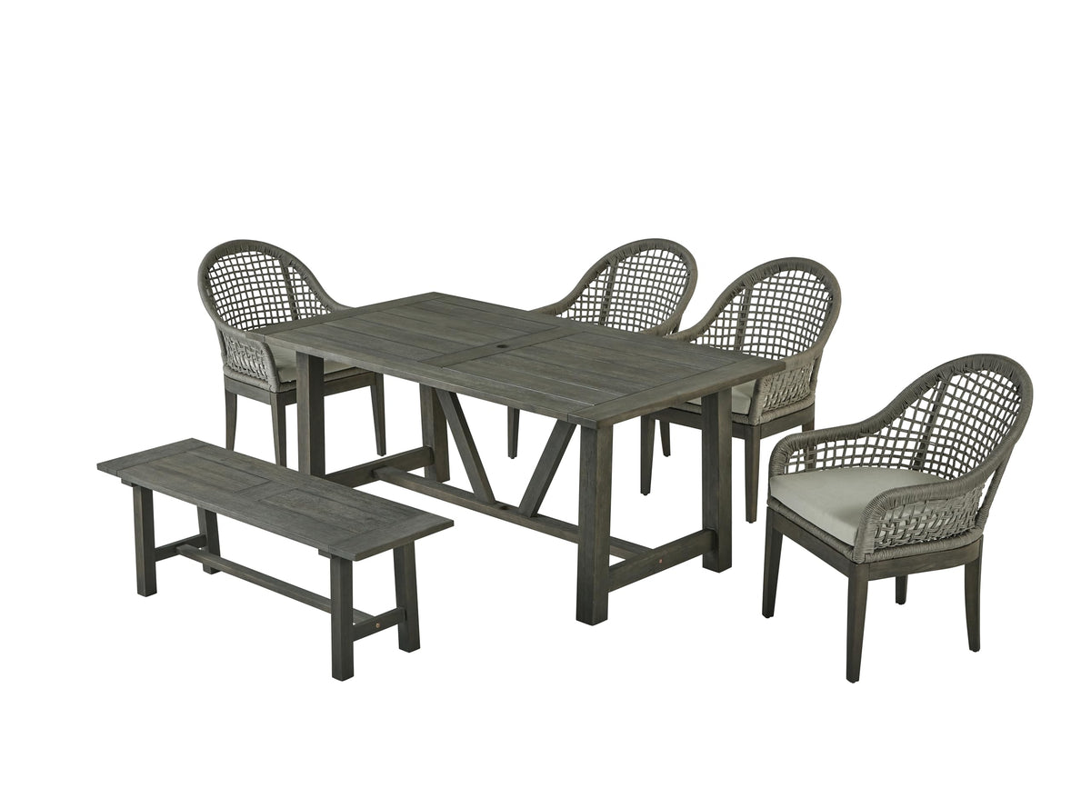 Best Quality Furniture D1005 Outdoor Dining Set, 1 Table + 4 Chairs + 1 Bench, Gray