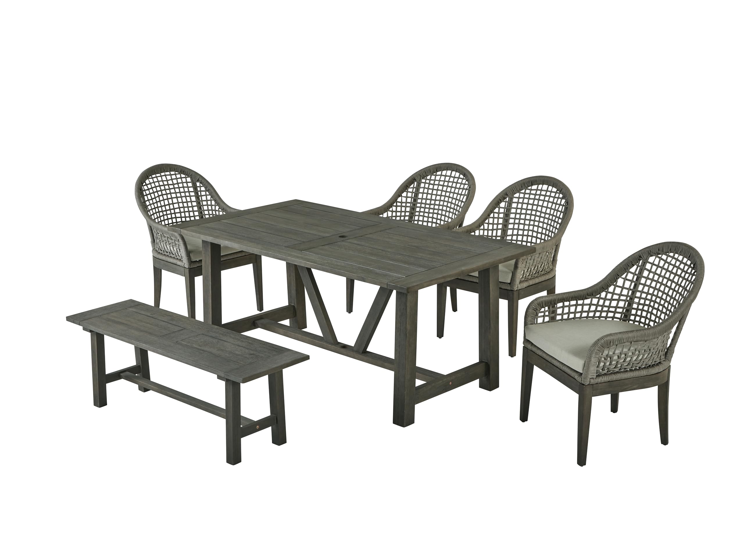 Best Quality Furniture D1005 Outdoor Dining Set, 1 Table + 4 Chairs + 1 Bench, Gray