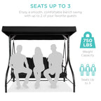 Best Choice Products 3-Seat Outdoor Large Converting Canopy Swing Glider, Patio Hammock Lounge Chair For Porch, Backyard W/Flatbed, Adjustable Shade, Removable Cushions - Black