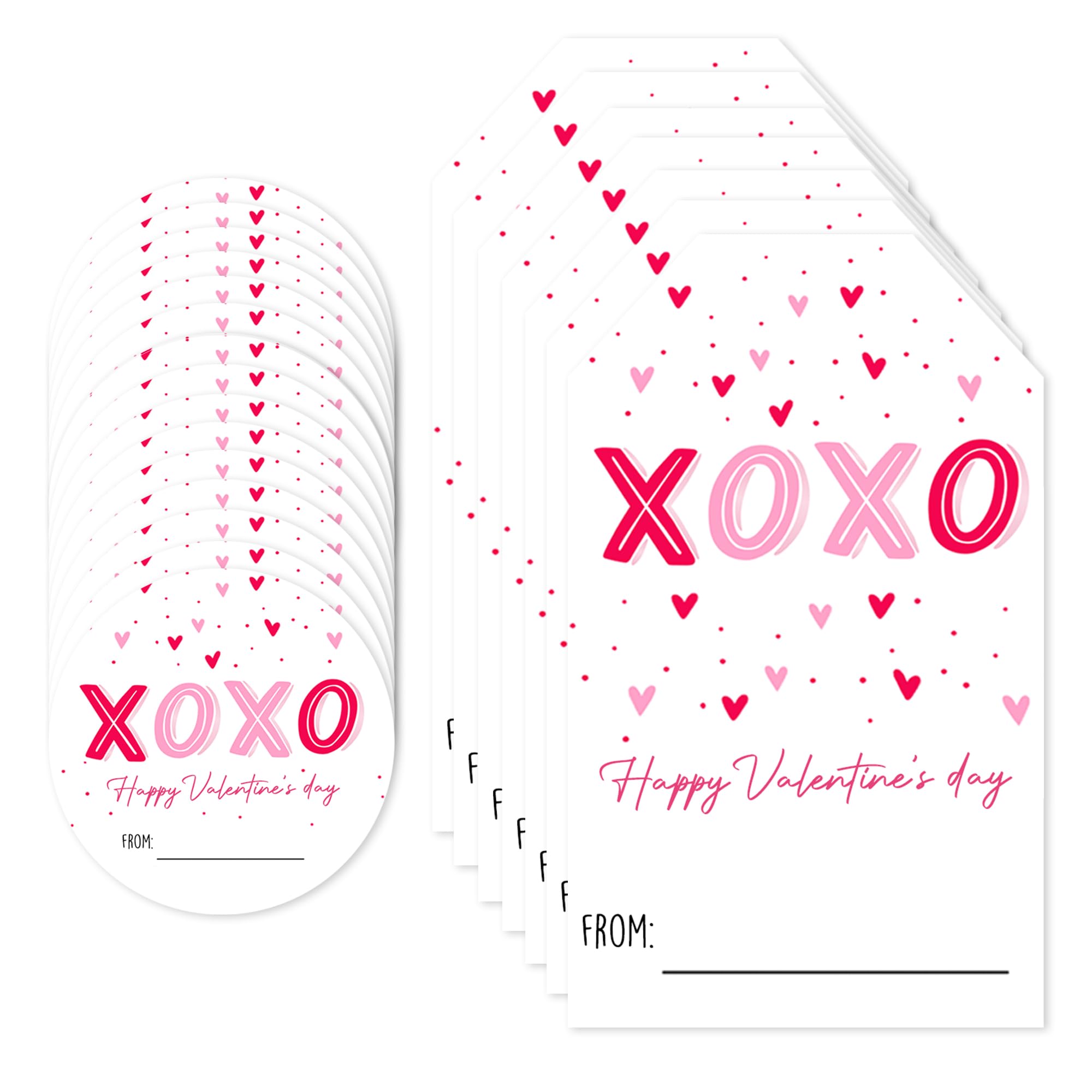 Xoxo Valentine'S Day Stickers Labels -Happy Valentines'Day - 20 Pcs 2' Round & 20 Pcs 2.1 X 3.5 Present Stickers For Gift Wrap