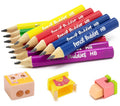 Short Jumbo Pencils For Kids - 12 Fat Pencils And 1 Sharpener & Eraser, Triangle Grip Kids Pencils (Pink)