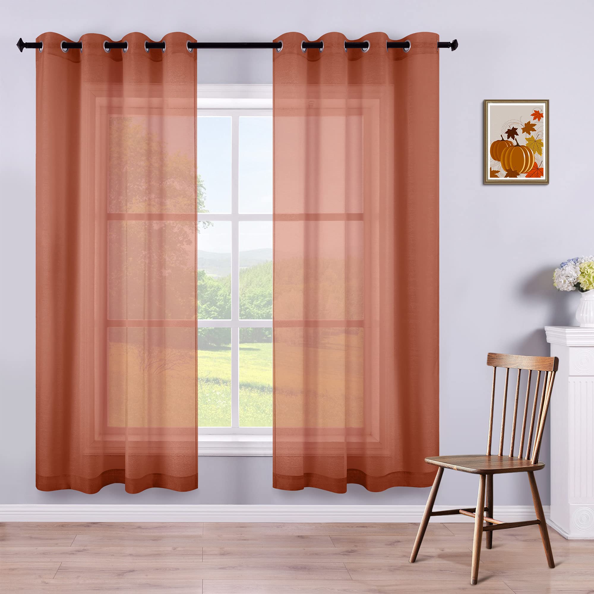 KOUFALL Terracotta Curtains 63 Inch Length for Bedroom Set of 2 Panels Window Sheer Curtain Panels for Living Room 52x63 Inches 