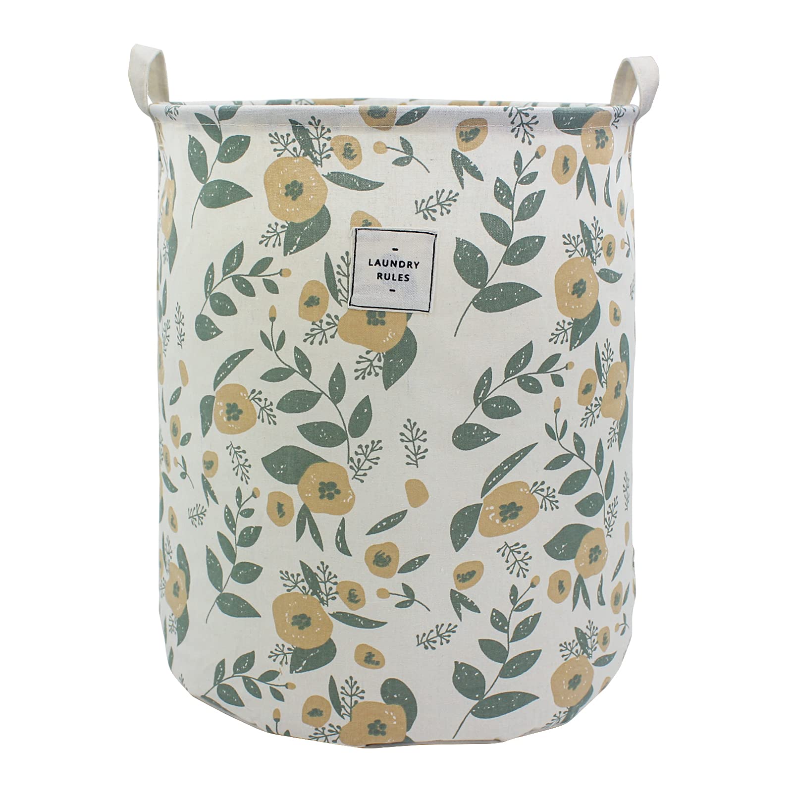 Mziart Collapsible Laundry Basket, Floral Printing Large Laundry Hamper For Baby Girls Kids Toys Clothes Organizer Foldable Storage Bin Waterproof Canvas Nursery Storage Basket With Handles (Green)