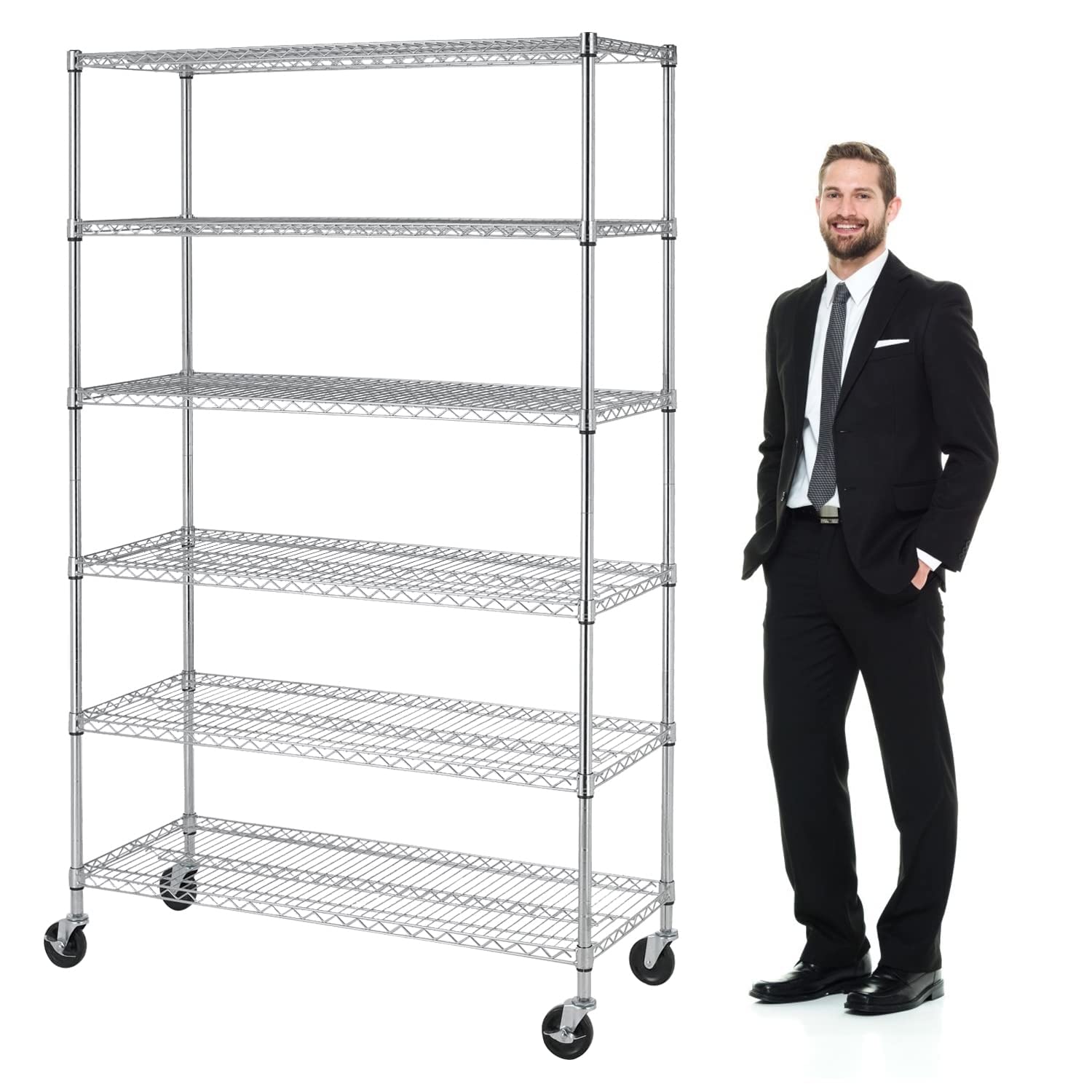 YYkokocat Heavy Duty 6 Tier Shelving Unit Adjustable 6000Lbs Capacity Steel Storage Rack 18 x 48 x 76 Mobile Shelves Wire Shelf 