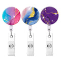 Retractable Badge Holders, Cute Nursing Badge Reel, Badge Clip Id Card Holders (3Pack Pretty Marble-1)