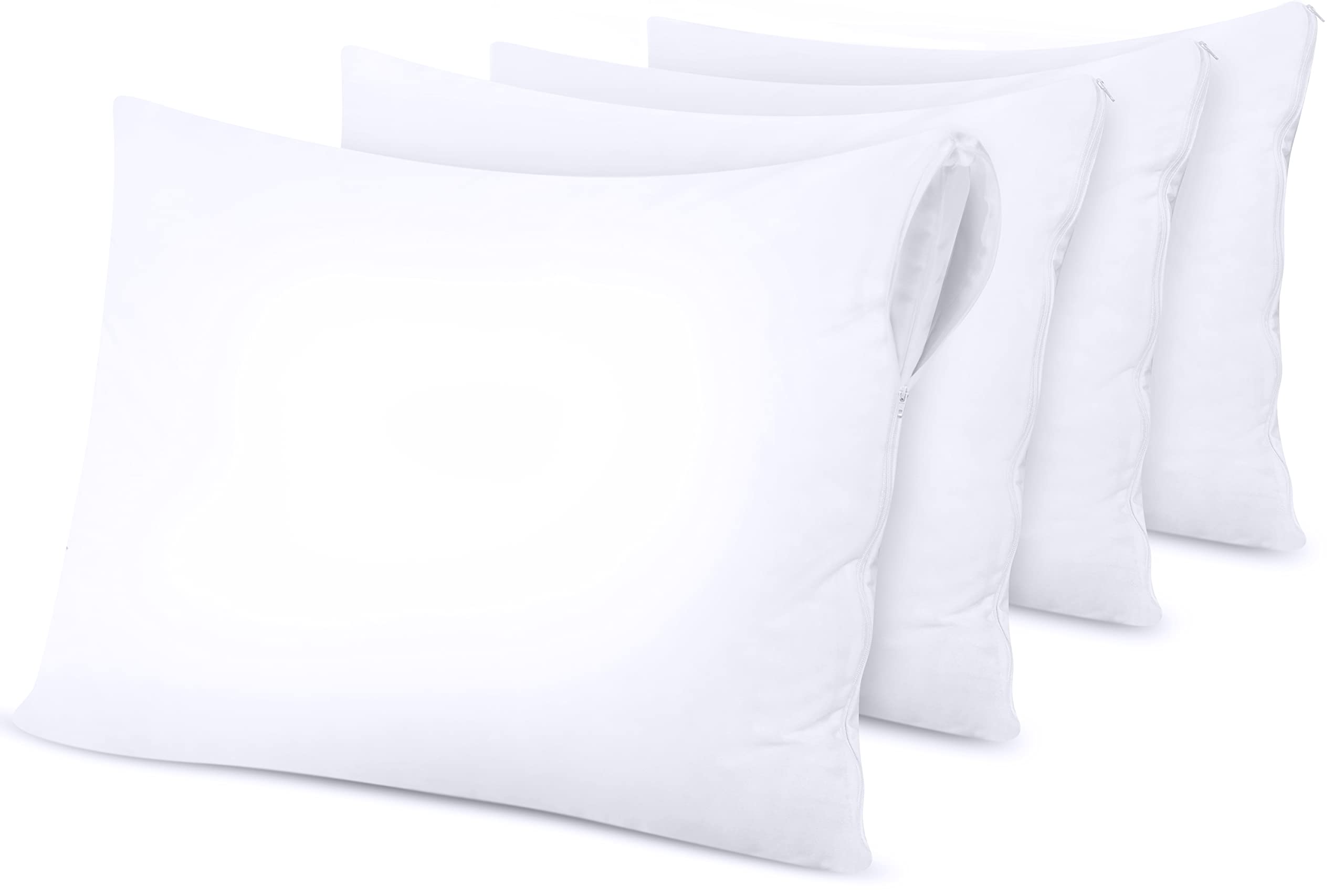 Utopia Bedding Waterproof Pillow Protectors Zippered (4 Pack, White) Standard Size, Bed Bug Proof Pillowcases, Pillow Encasement