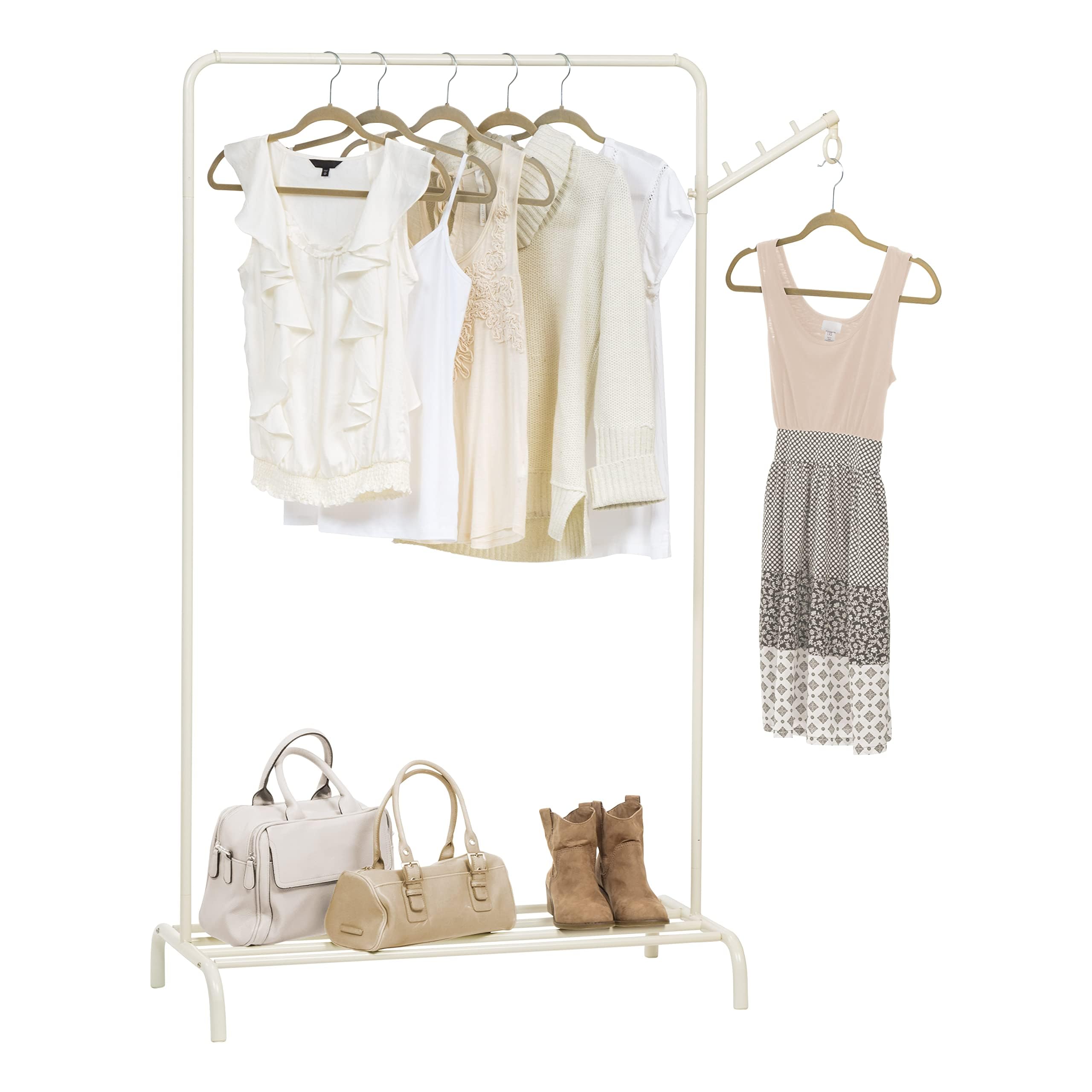 IRIS USA Clothes Rack with 1 Metal Shelf with Extra Adjustable Hanger Rod and Rotatable Ring, Easy to Assemble, Freestanding Met