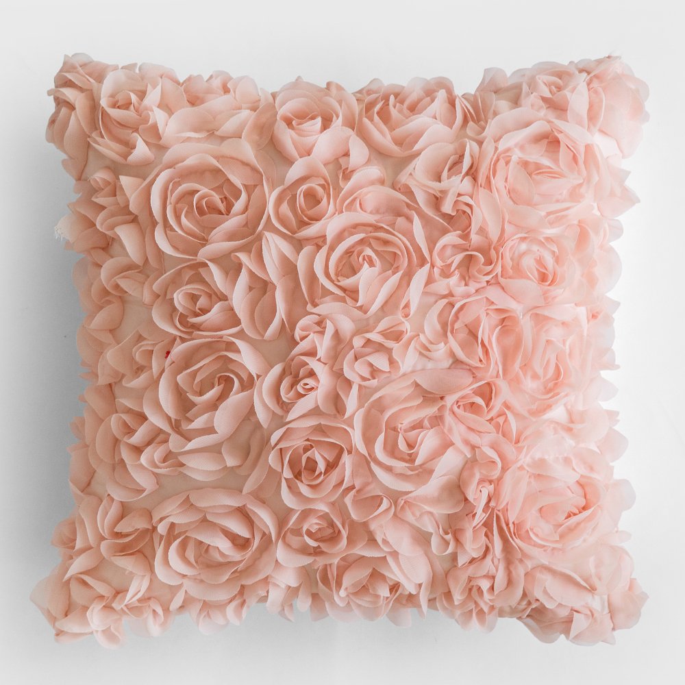 Miulee 3D Decorative Romantic Stereo Chiffon Rose Flower Pillow Cover Solid Square Pillowcase For Sofa Bedroom 16X16 Inch 40X40 Cm Peach Pink Wedding Valentines Day