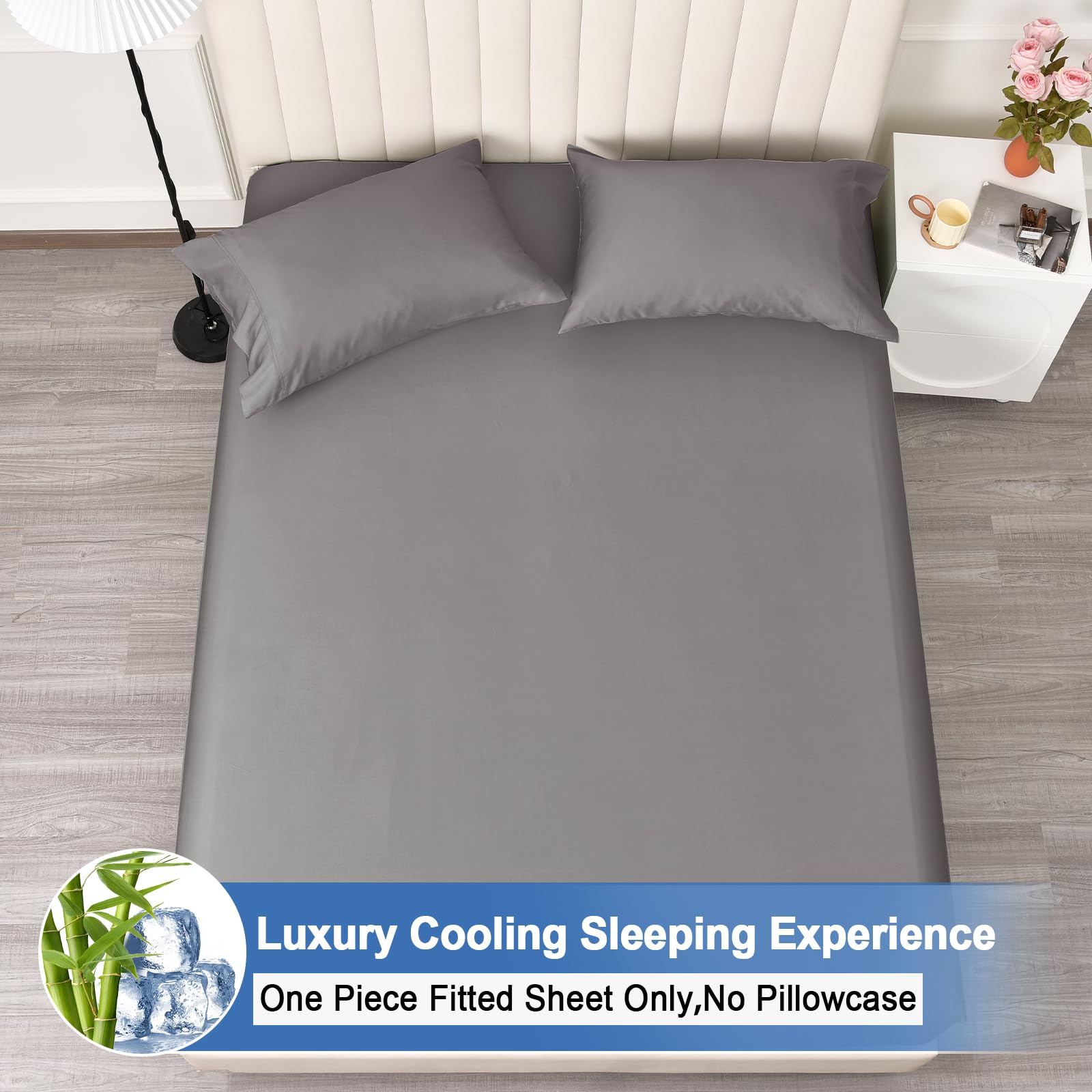 Phf 100% Rayon Derived From Bamboo Cooling Fitted Sheet Twin Size For Hot Sleeper, 16'' Deep Pocket, 2.5Cm Wider Strong Elastic