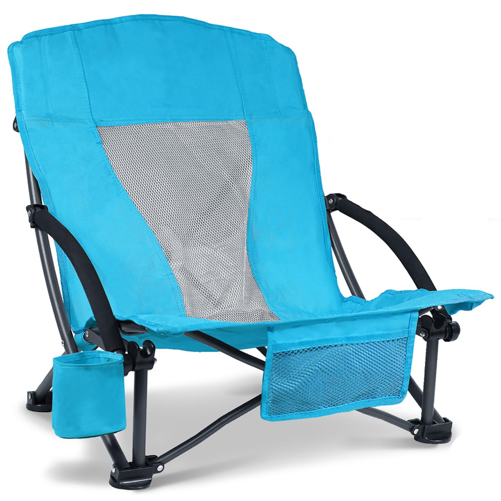 Foristrail Portable Folding Beach Chair with Cooler Bag for Adults - Lightweight Low Back Sling Chair with Cup Holder & Storage 