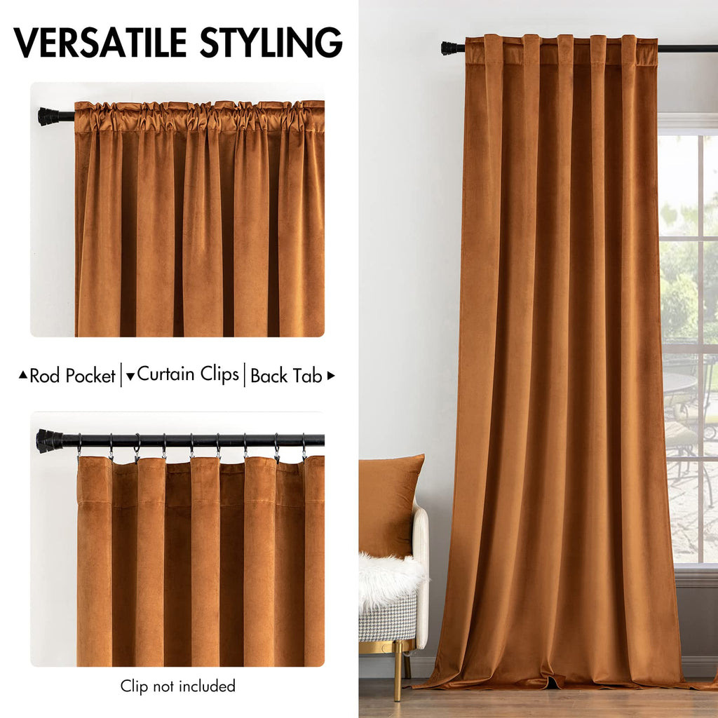 Miulee Velvet Curtains 108 Inches Long 2 Panels - Luxury Blackout Curtains For Bedroom Living Room Thermal Insulated Noise Reducing Super Soft Window Drapes Rod Pocket & Back Tab, Gold Brown