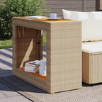 vidaXL Patio Side Table - Wooden Top, Poly Rattan, Beige/Brown, 39.4"x15.7"x29.5" for Garden, Backyard, Patio
