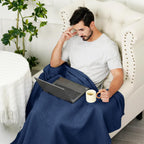 Phf 100% Cotton Waffle Weave Throw Blanket 50'X60'-Lightweight Washed Soft Breathable Blanket For Adults And Kids-Perfect Blanket Layer For Couch Bed Sofa-Elegant Home Decoration-Navy Blue