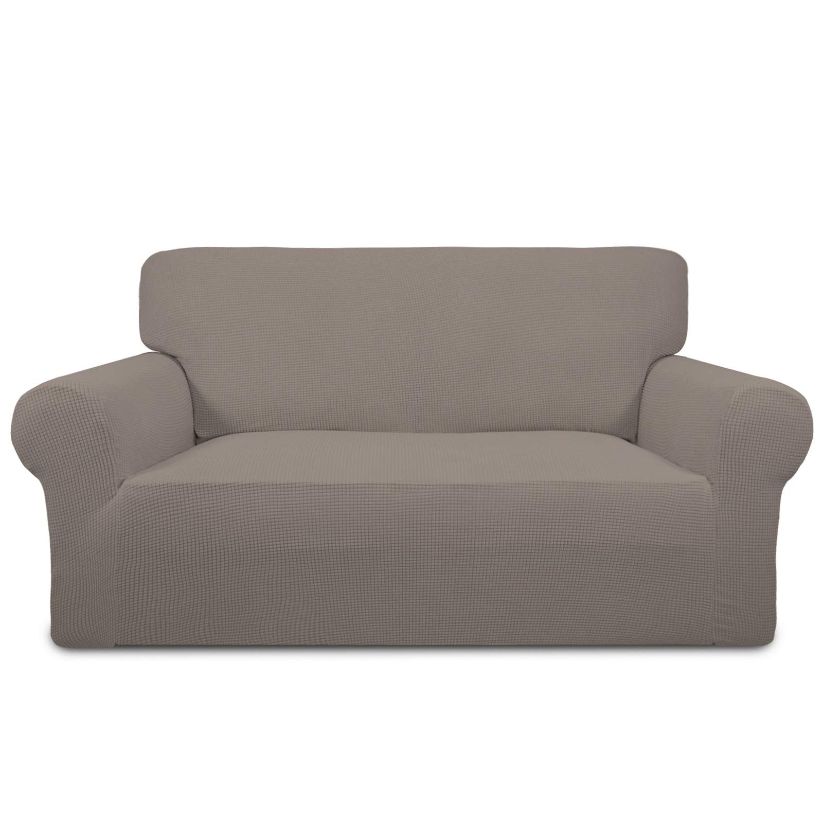 Purefit Stretch Loveseat Sofa Slipcover – Spandex Jacquard Non Slip Soft Couch Sofa Cover, Washable Furniture Protector With Non Skid Foam And Elastic Bottom For Kids (Loveseat, Taupe)