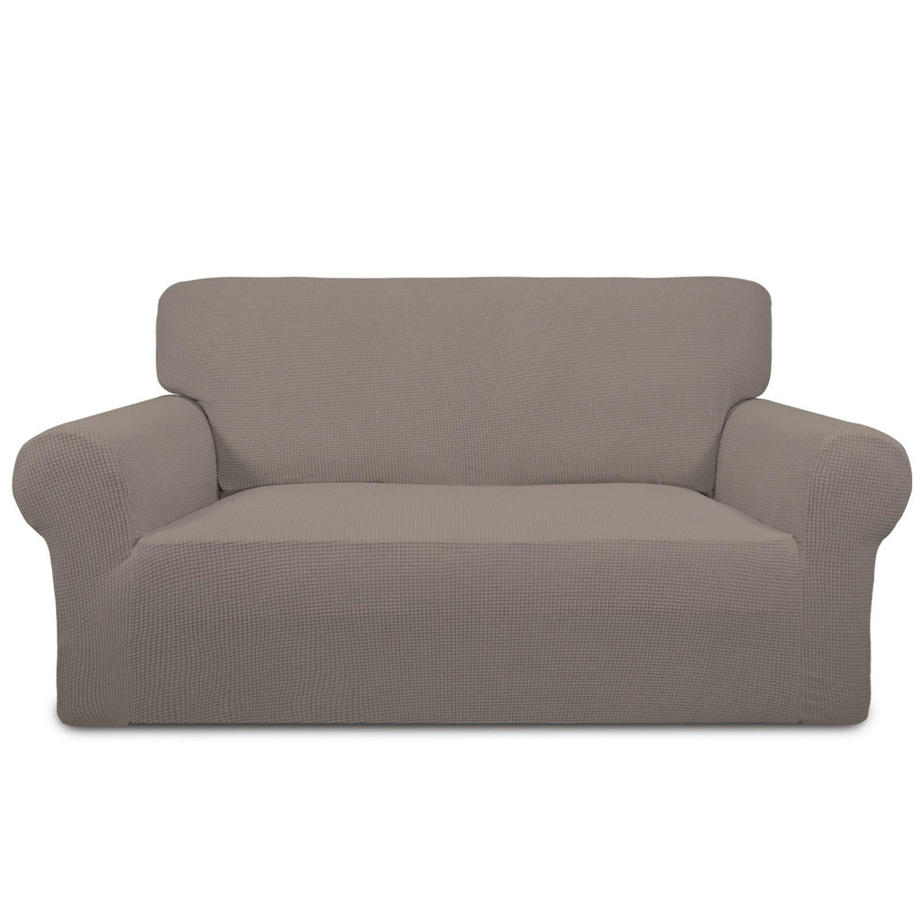 Purefit Stretch Loveseat Sofa Slipcover – Spandex Jacquard Non Slip Soft Couch Sofa Cover, Washable Furniture Protector With Non Skid Foam And Elastic Bottom For Kids (Loveseat, Taupe)