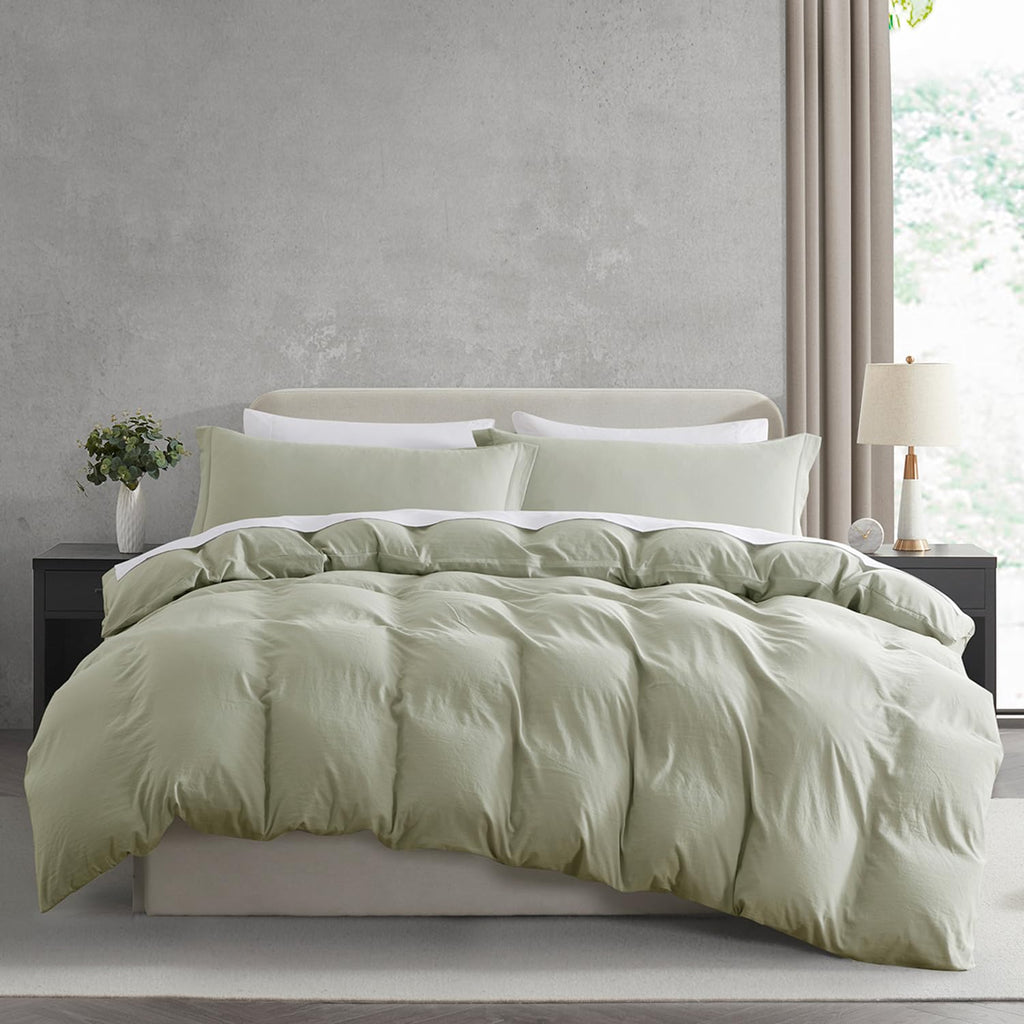 Nestl Light Sage California King Duvet Cover Sets - Soft Prewashed Cal King Duvet Cover, 3 Piece, With Zipper Closure, 1 Duvet Cover 104X98 Inches And 2 Pillow Shams - No Comforter