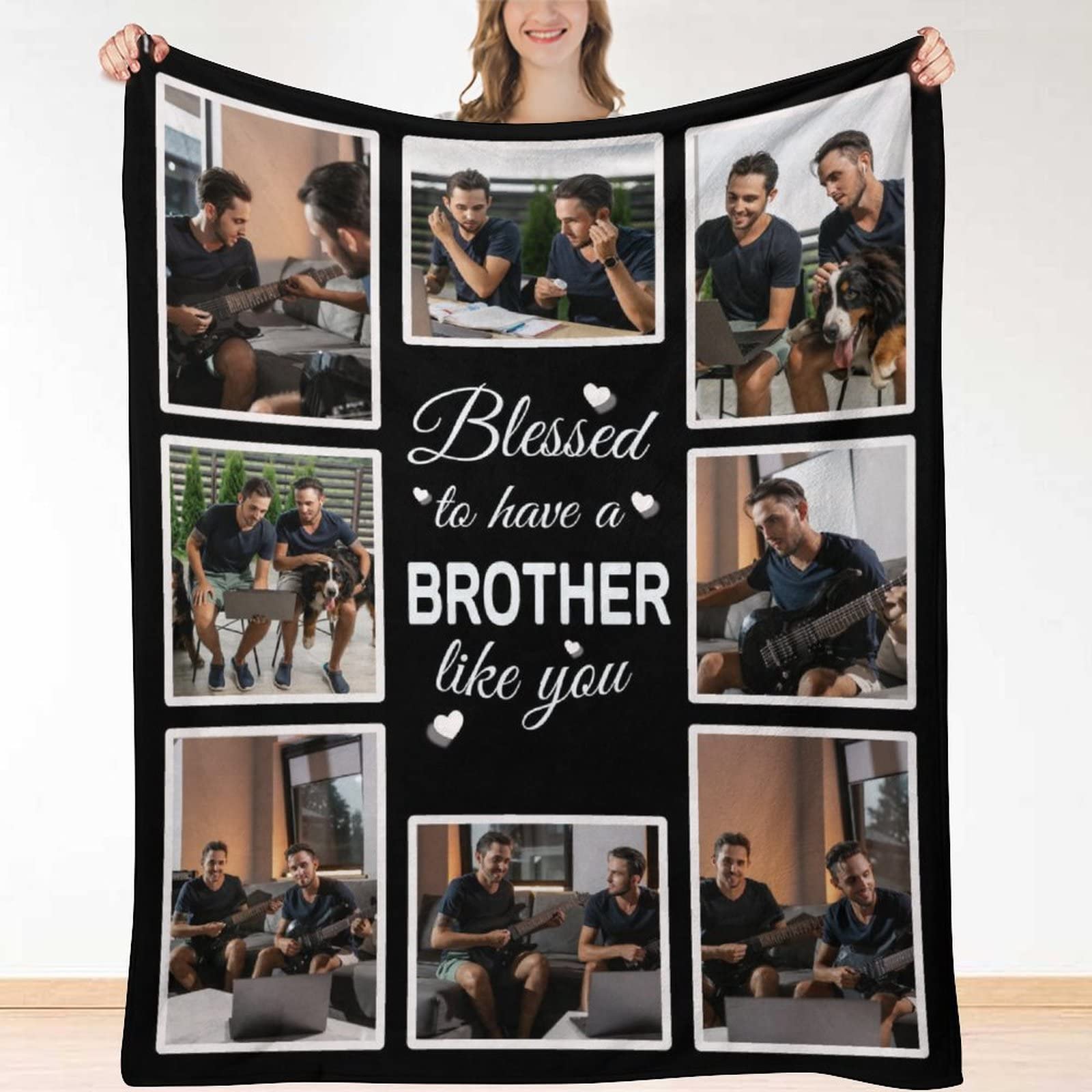 Huglazy Customized Blankets With Photos Text Personalized Picture Blanket For Brother Gifts For Birthday Family Kids Custom Phot