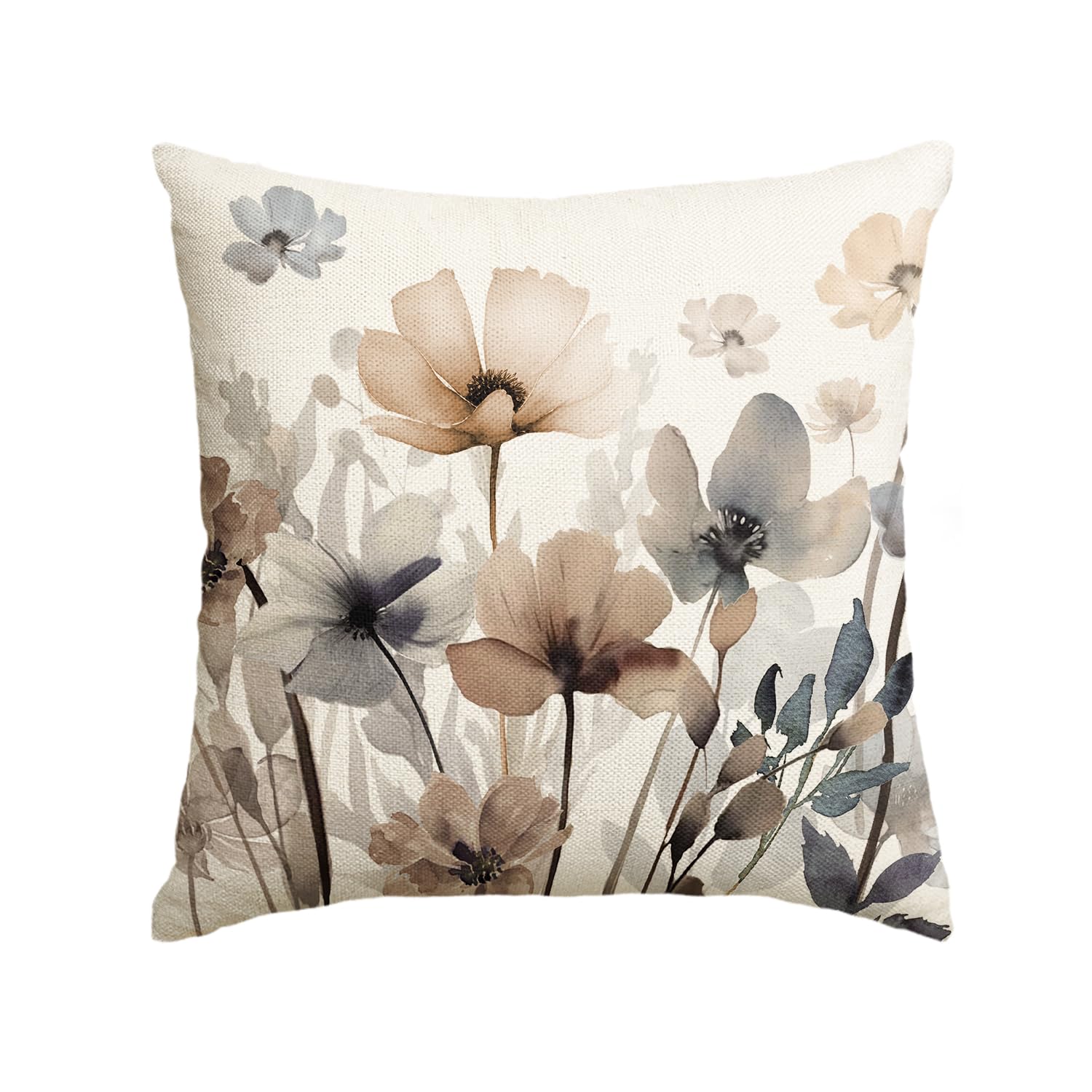 Avoin Colorlife Poppy Flowers Chinoiserie Throw Pillow Cover, 18 X 18 Inch Seasonal Leaves Cushion Case Decoration For Sofa Couc