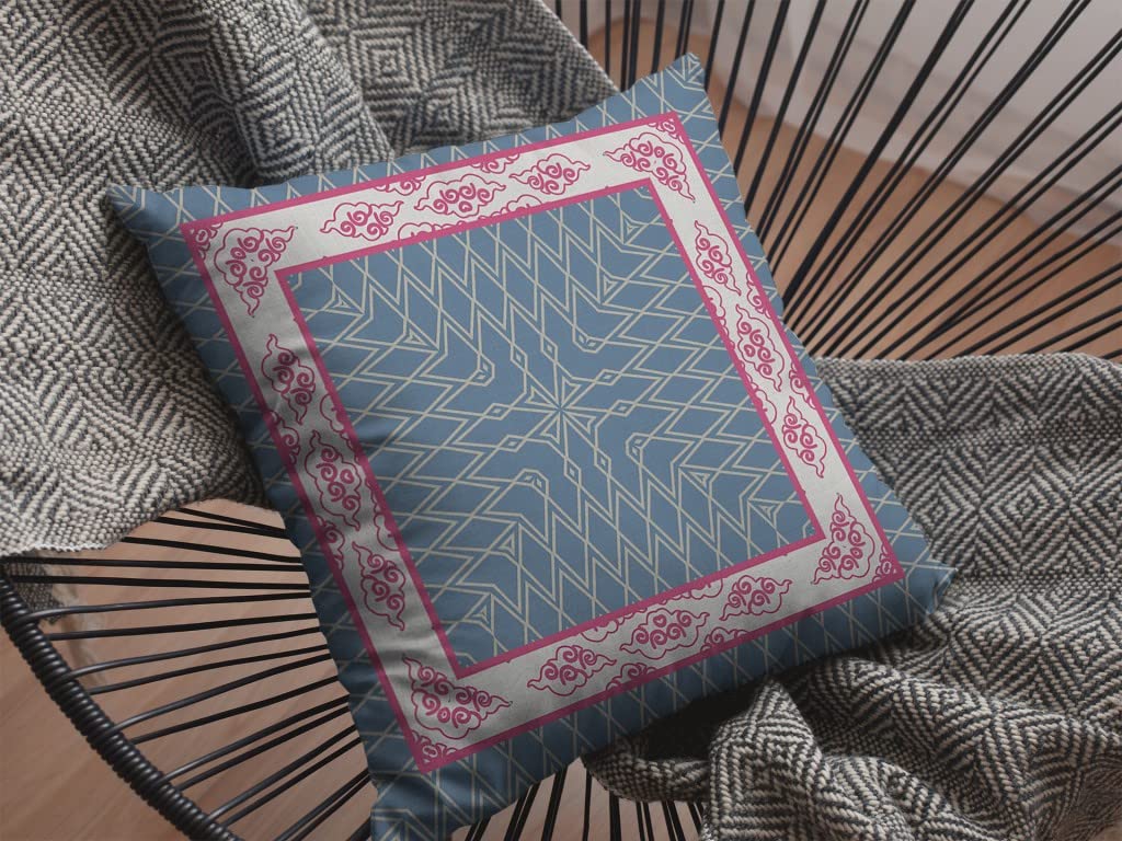 HomeRoots 18' Pink Blue Nest Ornate Frame Suede Throw Pillow