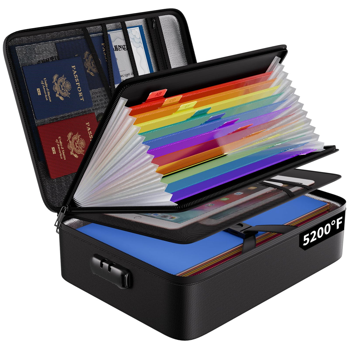 Engpow Fireproof File Organizer Bag With 13 Colorful Pockets Accordion File Folder,5200? Document Organizer Box With Lock&Labels