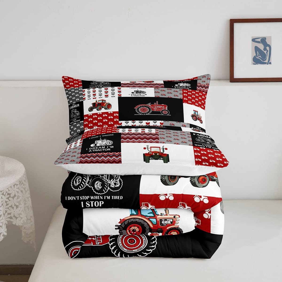 Feelyou Cartoon Tractor Comforter Set Farm Tractor Down Duvet For Kids Boys Toddler Vehicle Truck Bedding Set Harvester Excavato