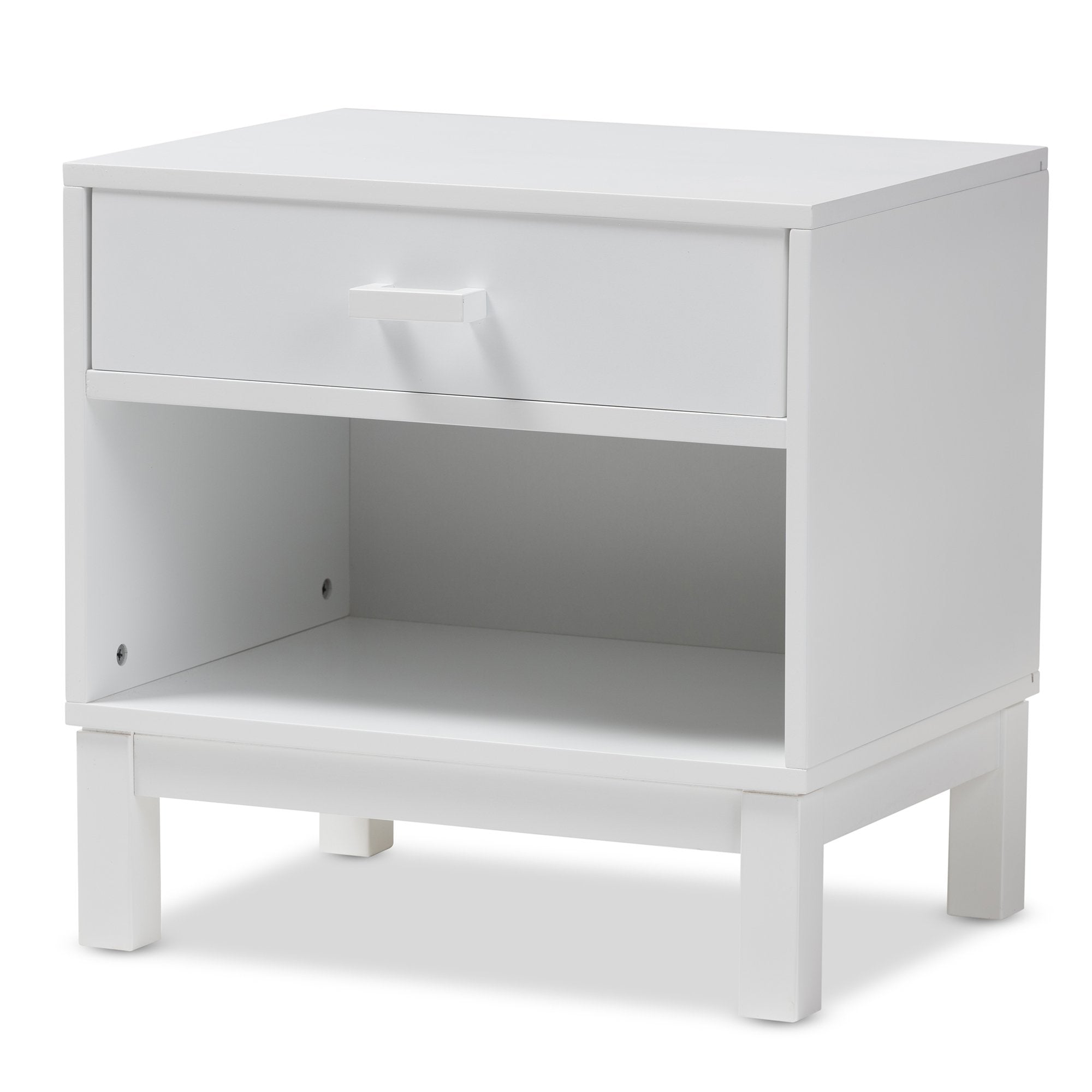 Baxton Studio Deirdre Modern and Contemporary White Wood 1-Drawer Nightstand White//White/Contemporary/Rubber Wood/MDF