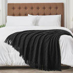 Inhand Knitted Throw Blankets For Couch And Bed, Soft Cozy Knit Blanket With Tassel, Black Lightweight Decorative Blankets And T