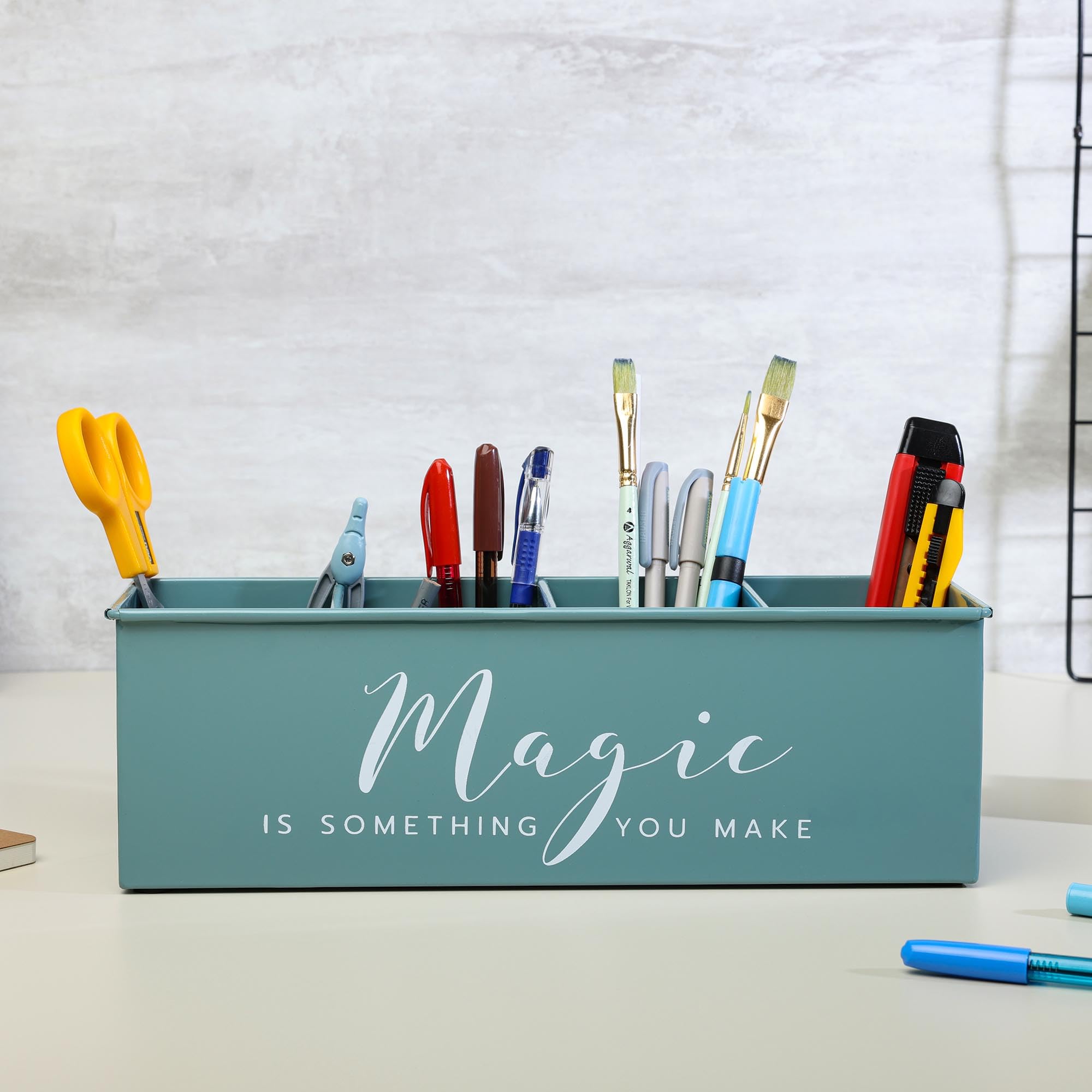 Dudki Desk Organizer With 4 Compartments For Office Table | Stylish Metal Desk Organizer | Stationary Storage | Pencil Holder Fo