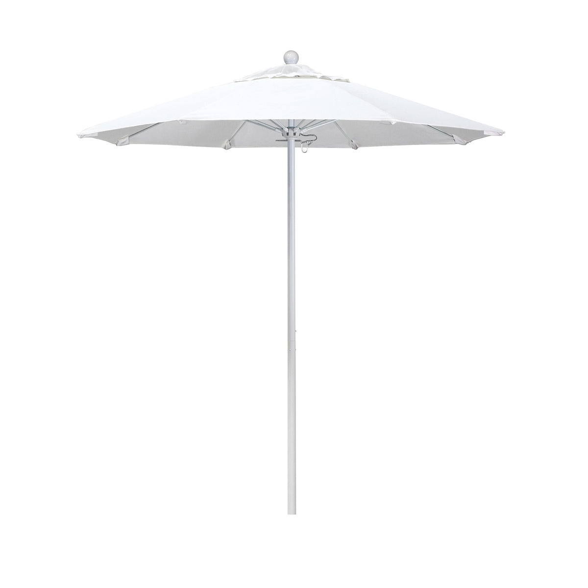 California Umbrella 7.5' Round Aluminum/Fiberglass Umbrella, Push Open, White Pole, Pacifica Natural Fabric