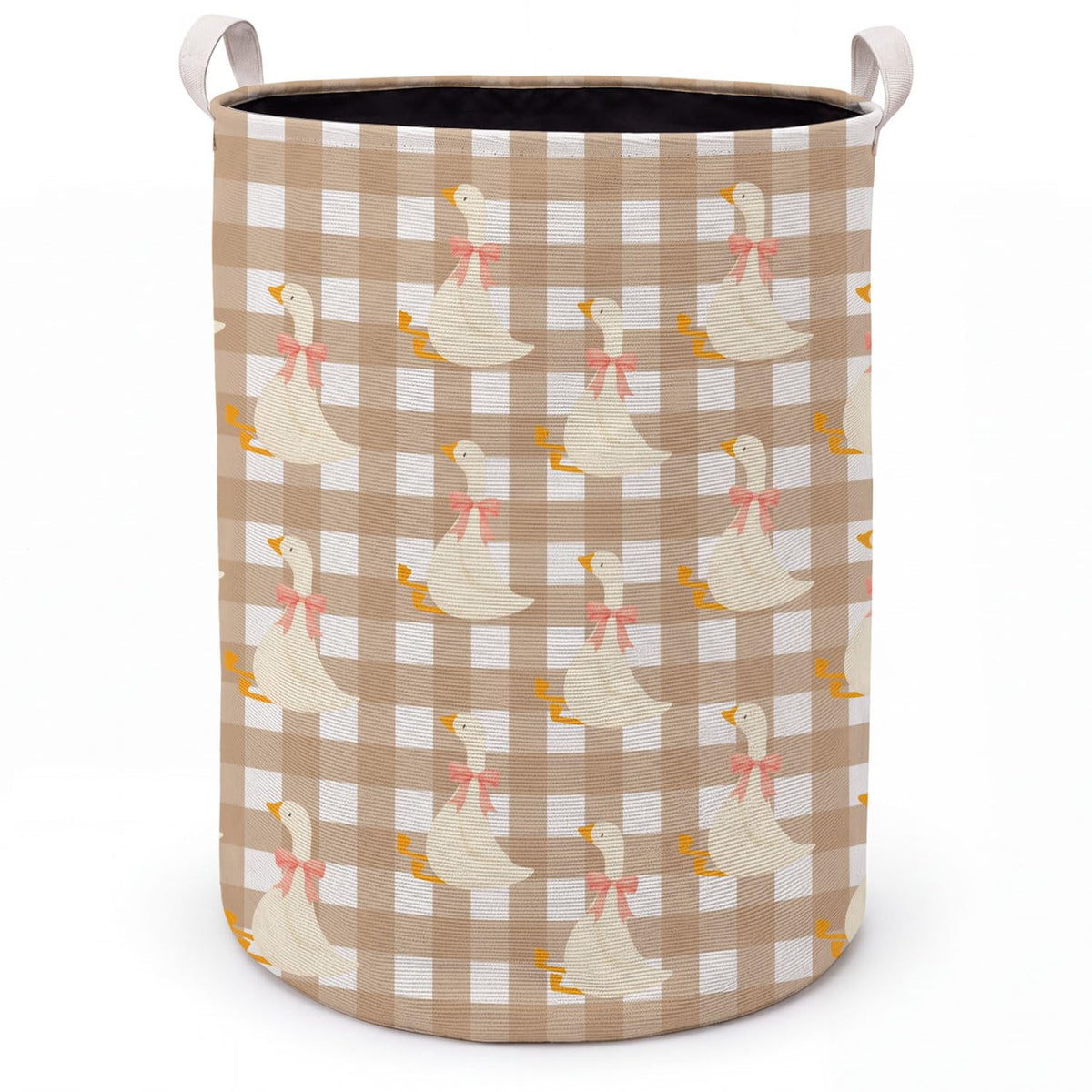 Wukycenbin Pink Bow Goose Checkered Laundry Basket with Handles