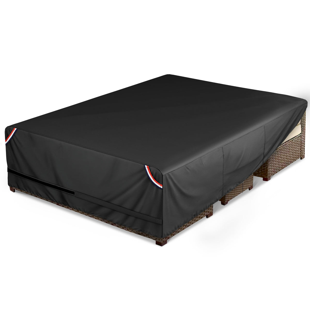 Kylinlucky 600D Heavy Duty Rectangular Table Cover 110 X 110 Inches - Waterproof Outdoor Dining Set Protector For Patio Furnitur
