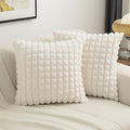 Futei Cream White Decorative Throw Pillow Covers 26X26 Inch Set Of 2,Square Cushion Case,Soft Fluffy Faux Rabbit Fur Plaid/Cozy