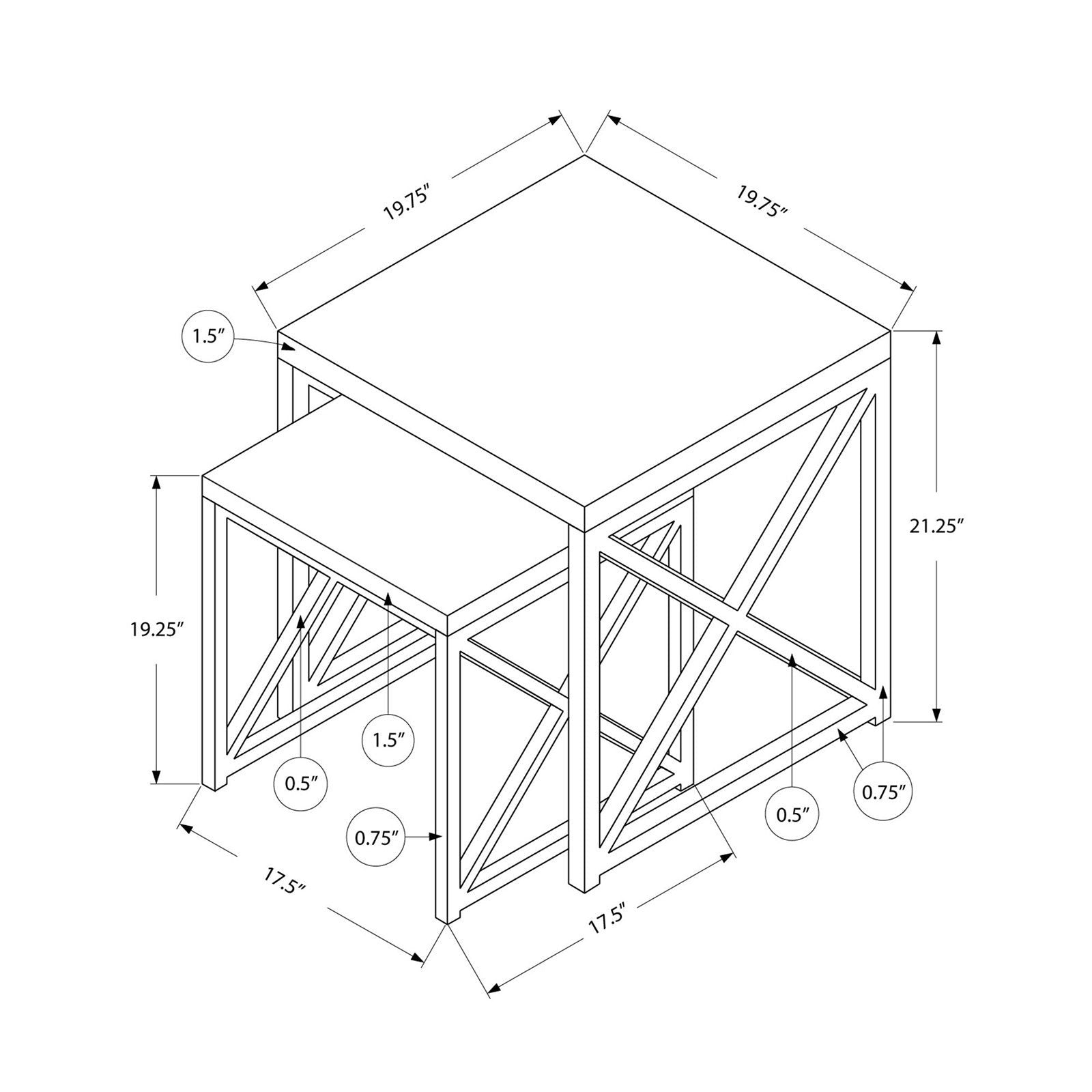 Monarch Specialties , Nesting Table, Chrome Metal, Grey, Table Set, 2 pcs