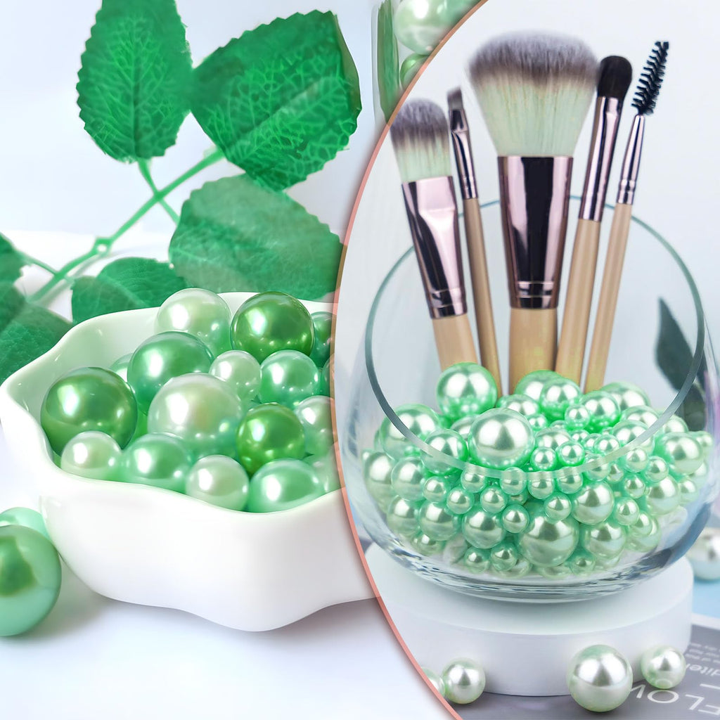 Green Floating Pearls | 150Pcs Green Pearls Bead For Centerpieces Vases, No Hole Green Beads | 8/14/20 Mm Green Floating Beads |
