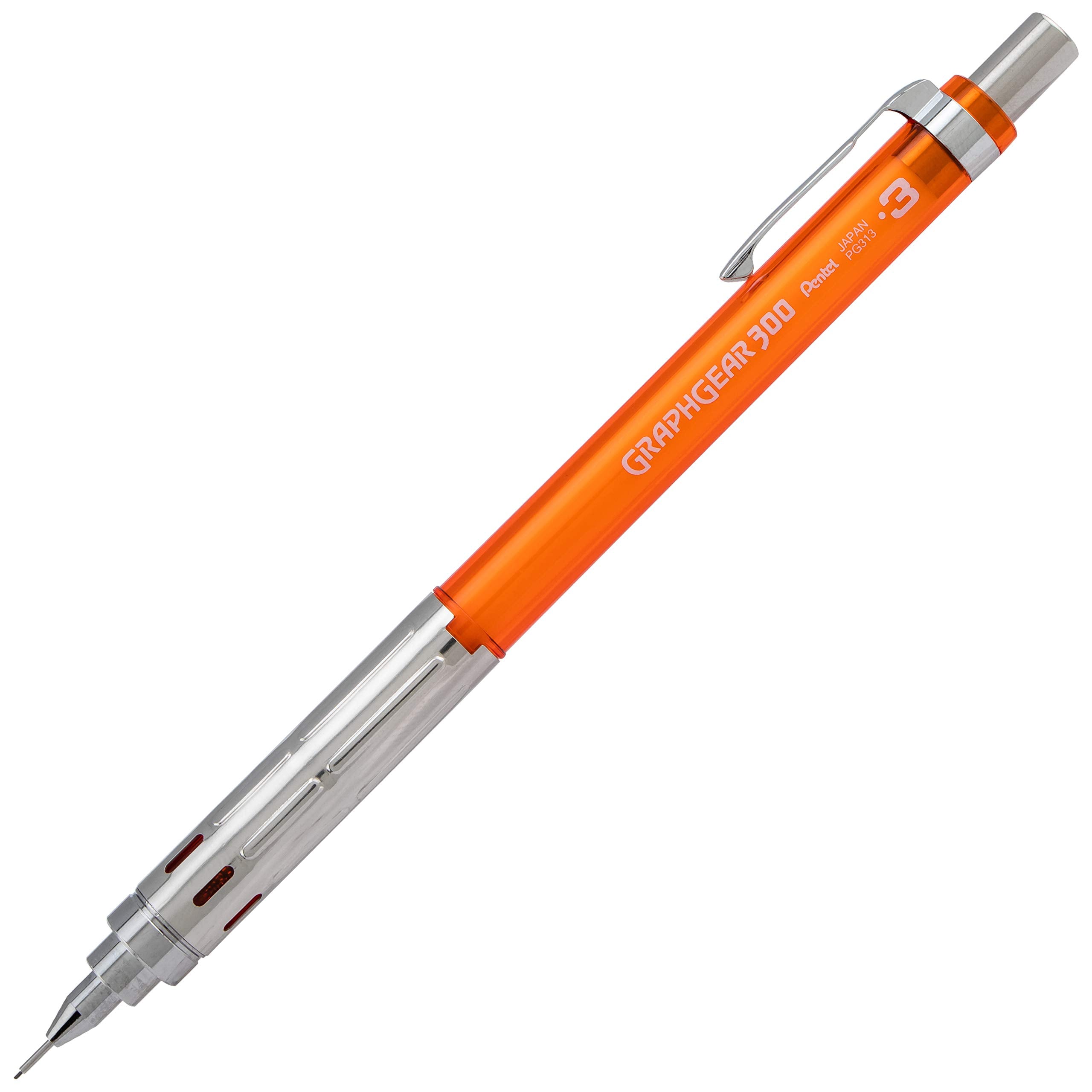 Pentel Graphgear 300 Mechanical Pencil, (0.3Mm) Extra-Fine Line, Orange Barrel, Box Of 12 (Pg313Tf)