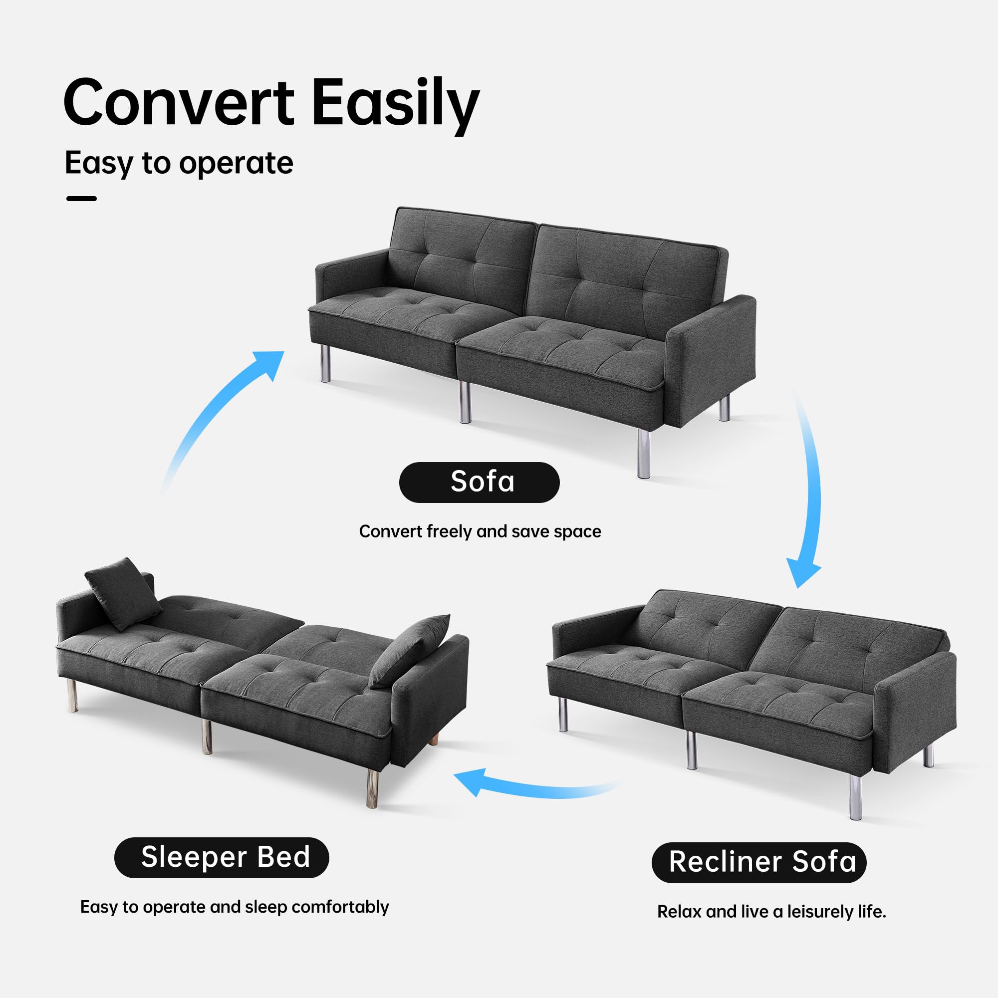 American Furniture Classics Dark Grey Tufted Futon - Thumbnail 4