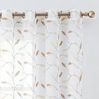 Lazzzy Embroidered Sheer Curtains Floral Leaf Voile Curtain For Living Room Bedroom Farmhouse White Sheer Drapes 84 Inches Lengt