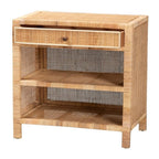 Baxton Studio Bella Modern Bohemian Natural Brown Mahogany Wood and Natural Rattan 1-Drawer Console Table Natural Brown/Mahogany Wood