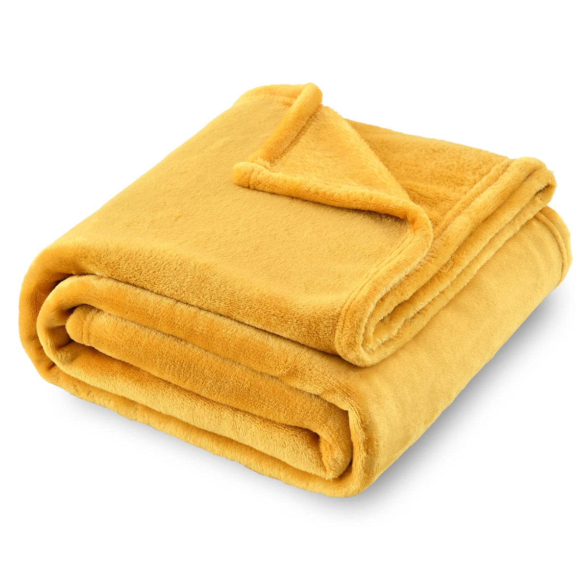 Sochow Flannel Fleece Blanket Twin Size, All Season Super Soft Cozy Blanket For Bed Or Couch, Mustard Yellow, 60X80 Inches