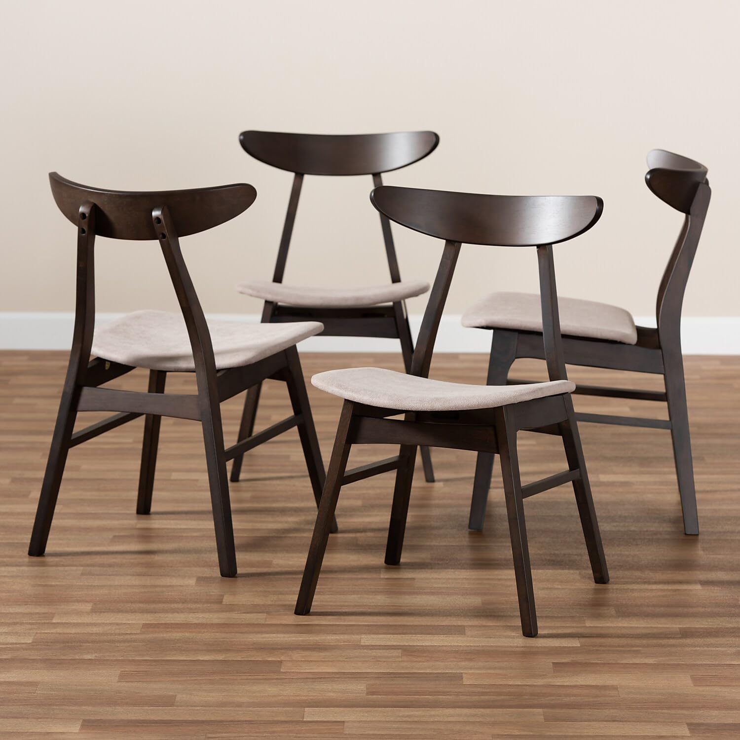 Baxton Studio Britte Mid-Century Modern Beige Fabric Upholstered Dark Oak Brown Finished 4-Piece Wood Dining Chair Set Set