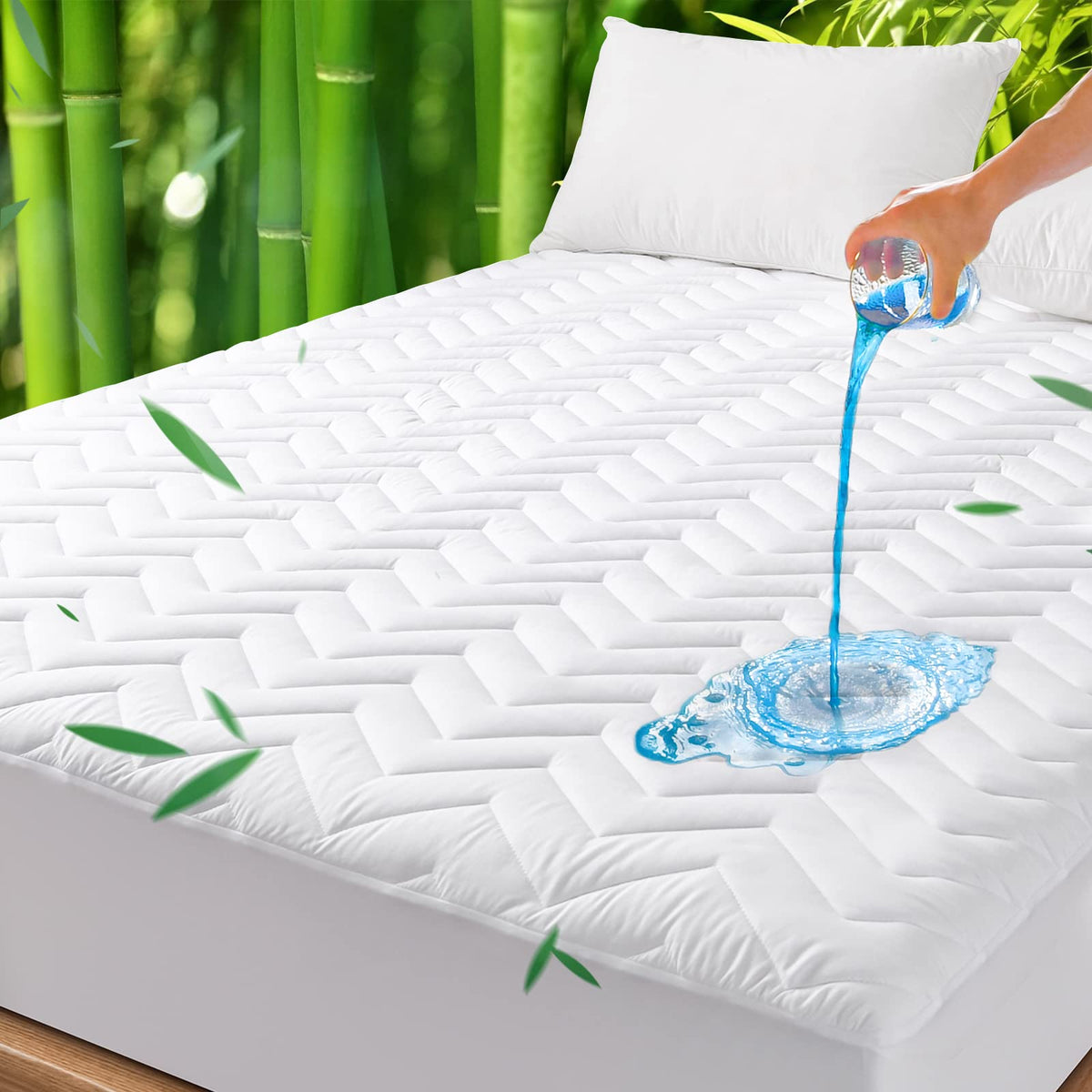 Unilibra Twin Size Bamboo Waterproof Mattress Pad, Quilted Breathable Mattress Protector, 6'-19' Deep Pocket Fitted Mattress C