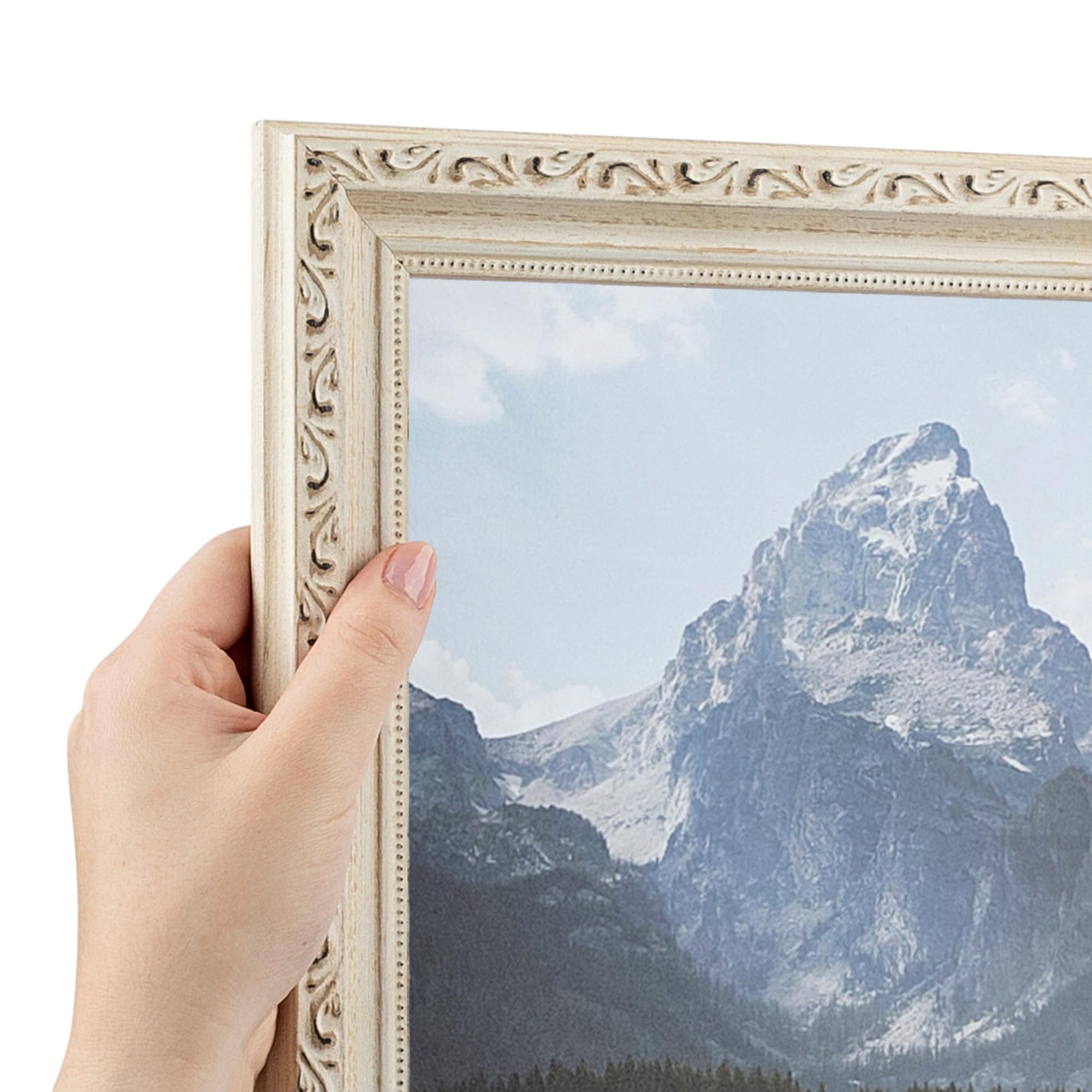 ArtToFrames 14x14 Inch White Picture Frame, This 1.25 Custom Wood Poster Frame is Old White Wash with Bead, for Your Art or Phot