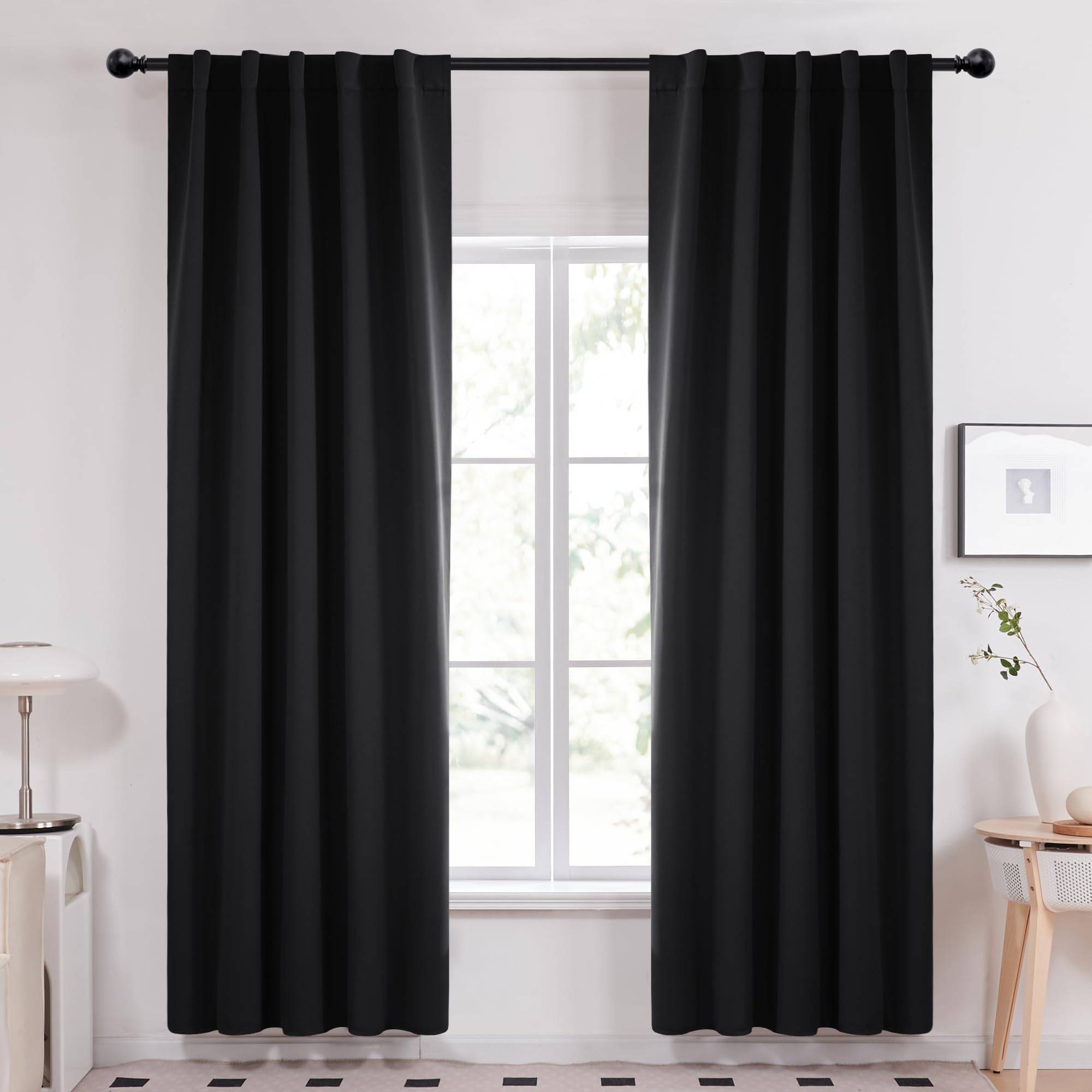Deconovo Back Tab And Rod Pocket Blackout Curtains For Living Room - (42X84 Inch, Black, 2 Panels), Thermal Insulated Light Bloc