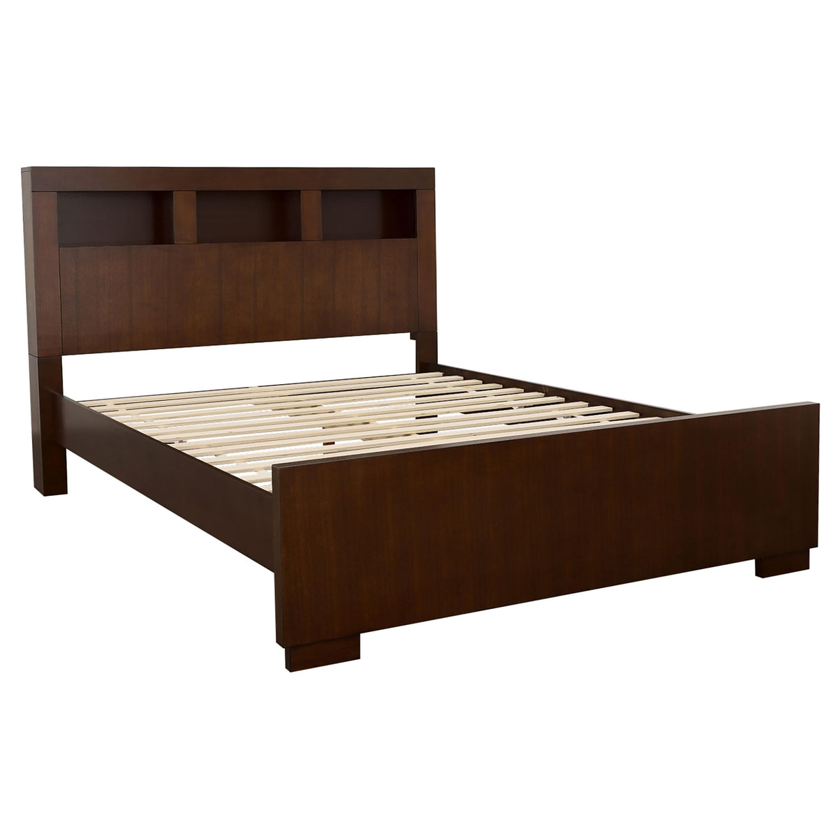 Coaster Home Furnishings Jessica Contemporary 4-Piece Bedroom Set Queen Size LED Storage Bookcase Bed Frame 47-inch Headboard Cappuccino 200719Q-S4