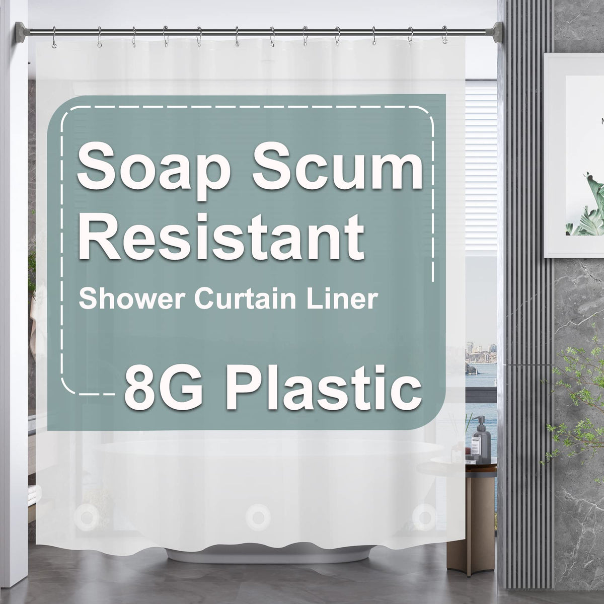 Amazerbath Plastic Shower Curtain, 72 X 78 Inches Peva Heavy Duty Frosted Shower Curtain, Waterproof Heavy Weight Thick Bathroom